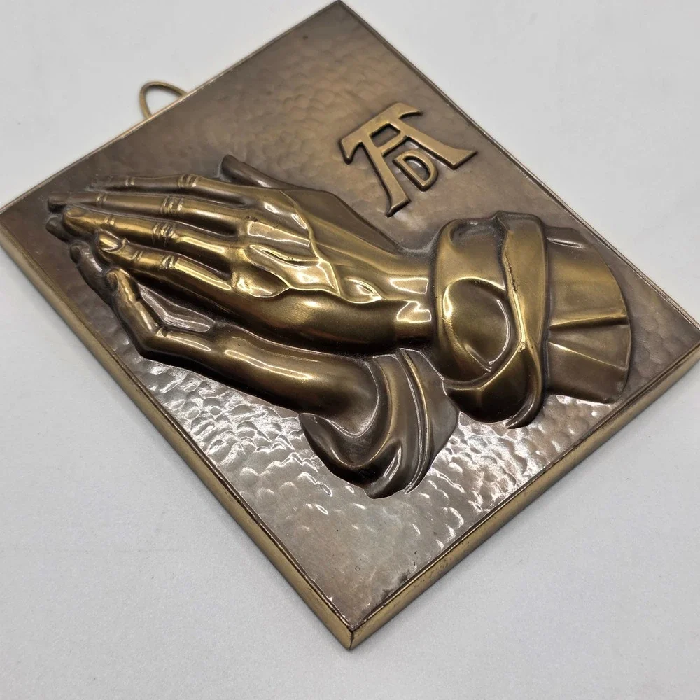 Vintage Praying Hands Wall Plaque Brass West Germany Durer AD Religious‎ Art MCM